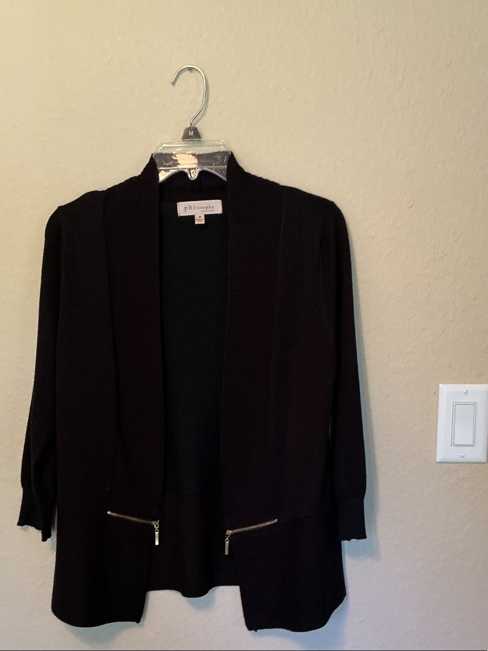 Philosophy Black Open-Front Cardigan with Zip Pockets